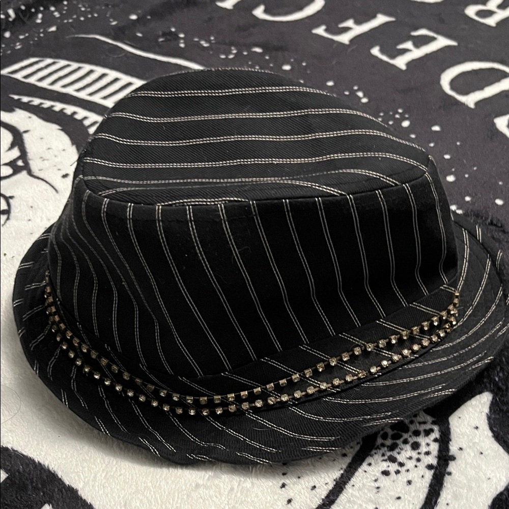 Black PLAYBOY Pinstripe Fedora Satin Lined sz.Small - Picture 5 of 10